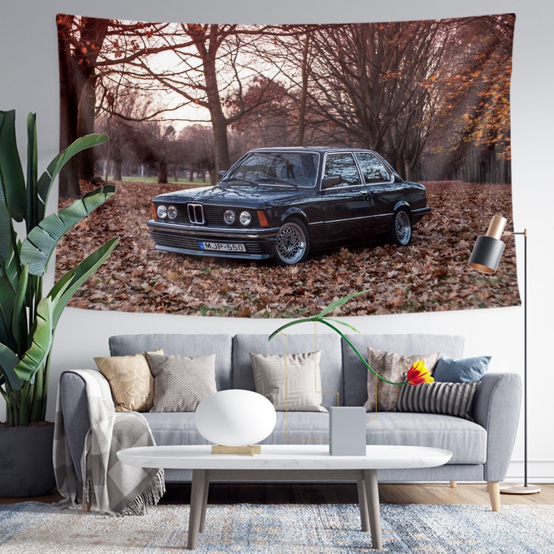寶馬老3系M3 E21復古老汽車寫真周邊墻布裝飾背景布海報掛布掛毯 可客製 超好看 熱賣