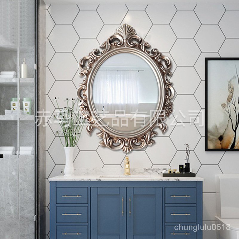 【熱銷】2022新浴室鏡歐式複古傢用浴室梳妝鏡酒店玄關裝飾鏡試衣半身鏡子