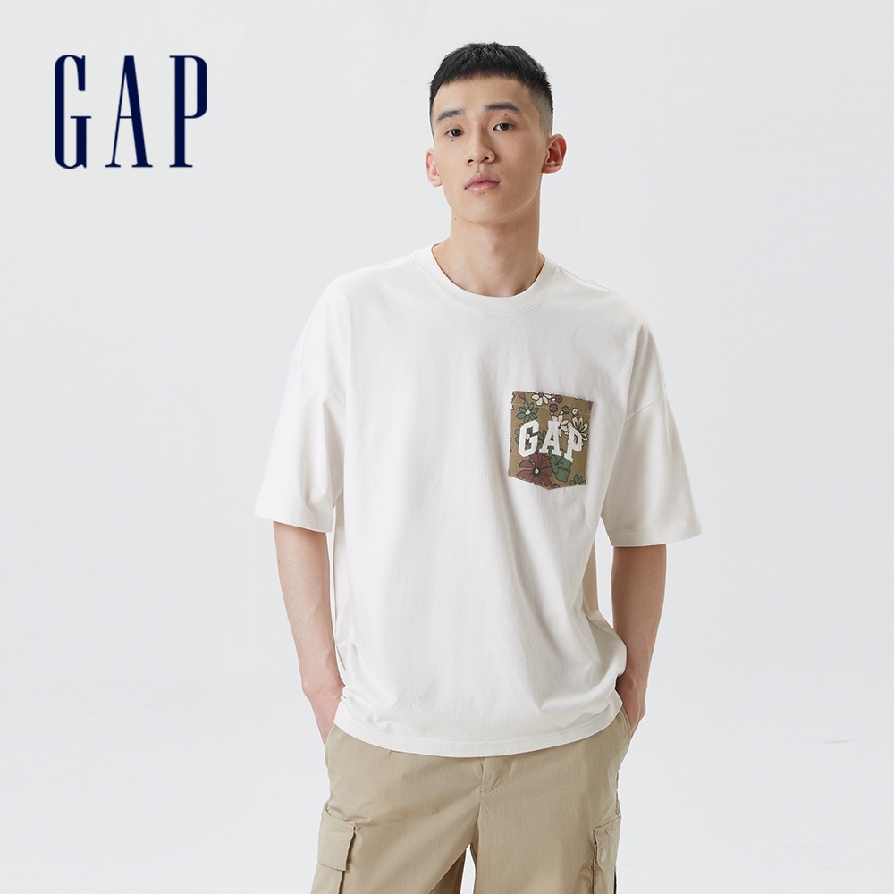Gap 男女同款 Logo印花短袖T恤 厚磅密織親膚系列-灰白色(602943)