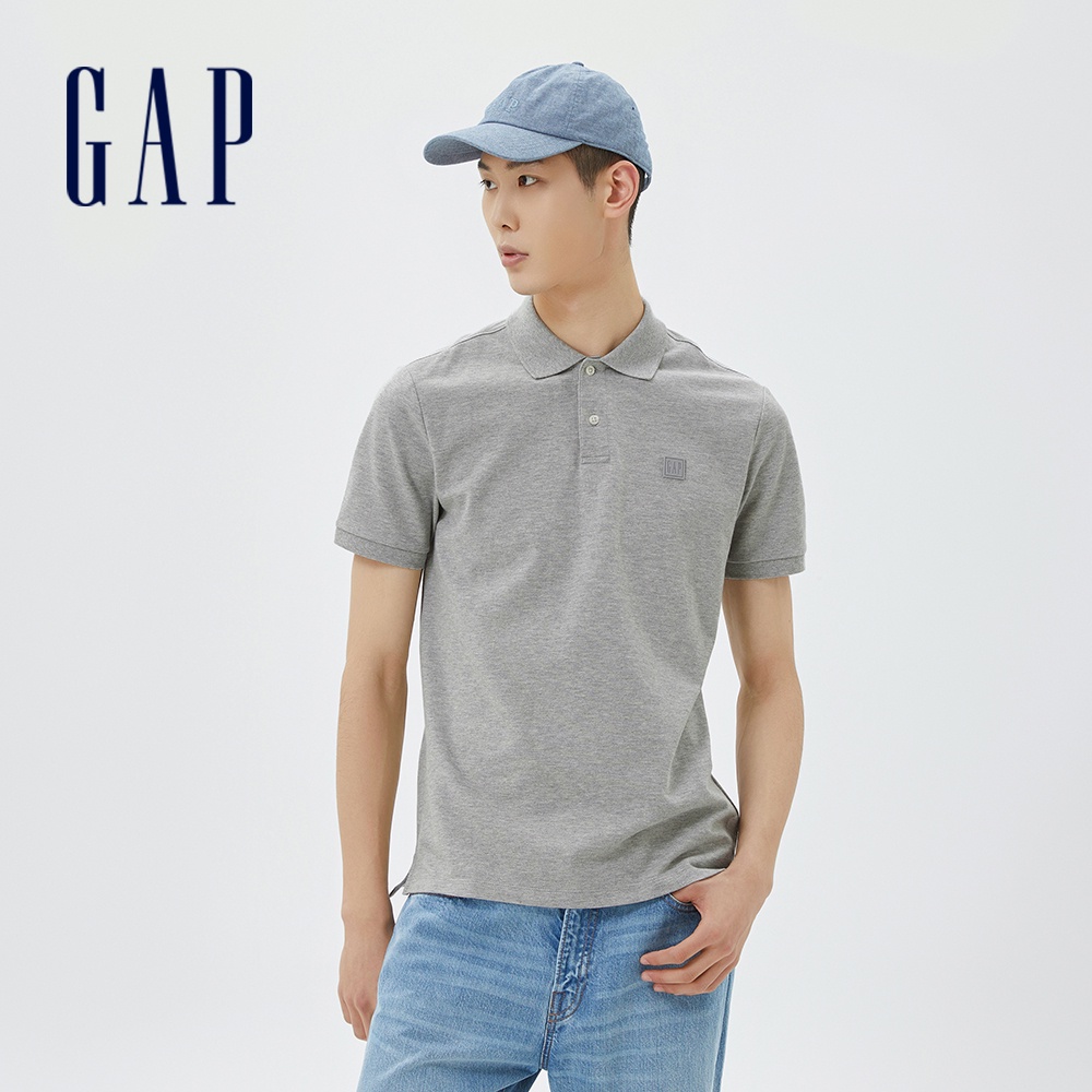 Gap 男裝 Logo商務短袖POLO衫-淺麻灰(611572)