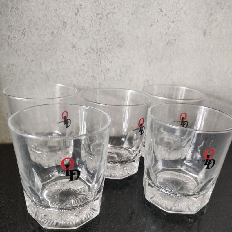 Suntory三得利角杯 水晶玻璃杯 OLD品牌 日本製威士忌杯 厚底烈酒杯  玻璃杯 雕花 水晶玻璃杯 收藏無暇疵