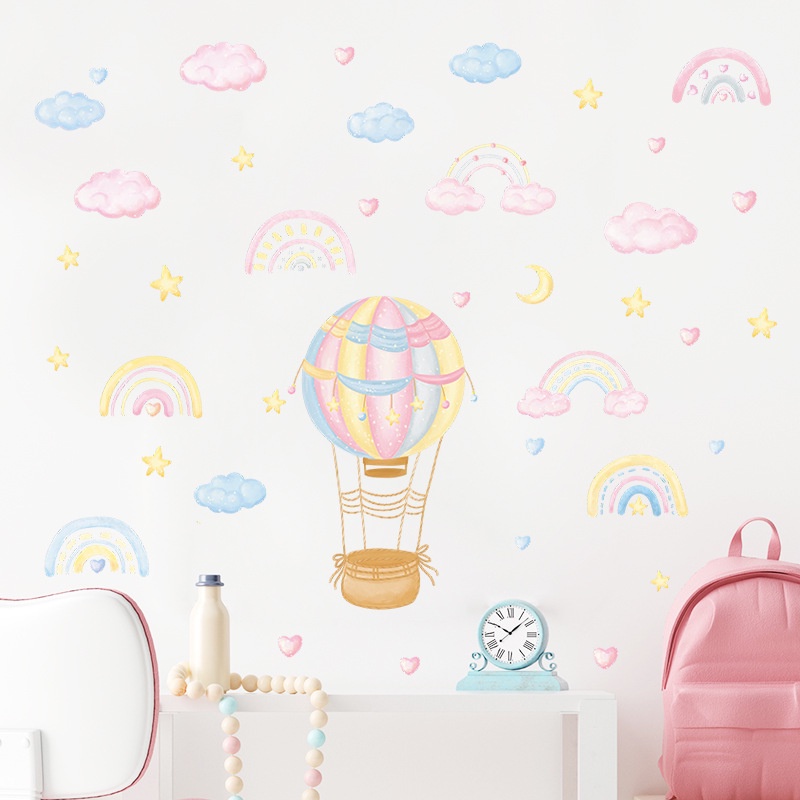 五象設計 卡通熱氣球彩繪雲朵星星兒童房幼兒園牆面裝飾牆貼畫