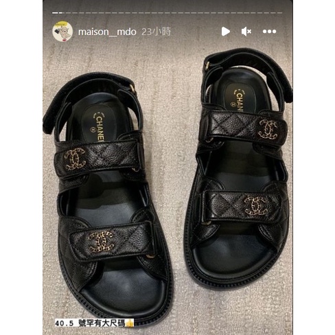 Chanel  - 黑牛 19釦 經典款魔鬼氈涼鞋 sz.40.5