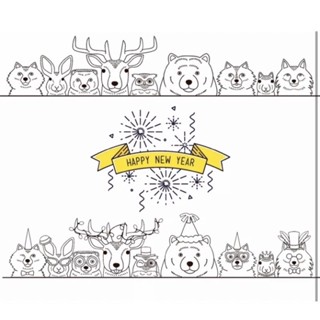 H 動物一排 2 happy new year 動物造型 透明印章 水晶印章