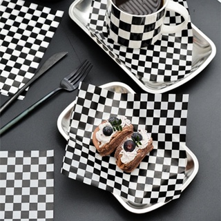 【春野】美式黑色格紋油紙 野餐 烘焙 蛋糕 馬卡龍墊餐紙 漢堡 三明治 薯條 防油紙
