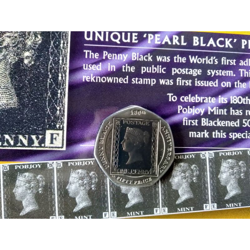 2020年直布羅陀180週年郵票便士紀念幣黑珍珠飾面

50便士（弗羅林）