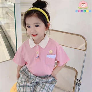 🎏桃氣BABY🍑 女童韓版洋氣短袖T恤寶寶2022夏裝新款休閑POLO衫兒童學院風上衣
