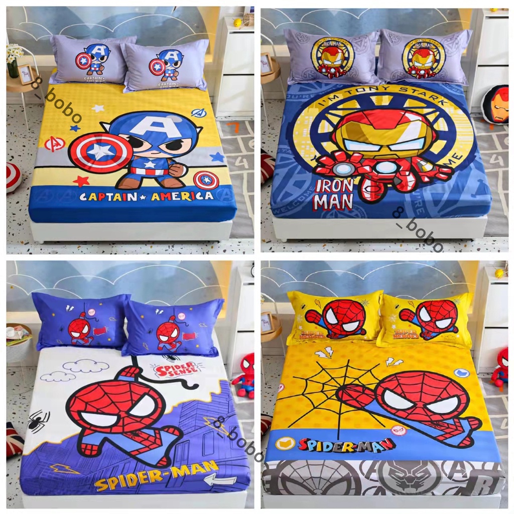 Q版 蜘蛛人 鋼鐵人 美國隊長 卡通床包 單件床包 加大單人 雙人床包 復仇者聯盟 MARVEL 迪士尼純棉床罩親膚棉