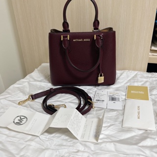 現貨 誠可議 Michael kors MK 鎖頭 酒紅色 斜背包 肩背包