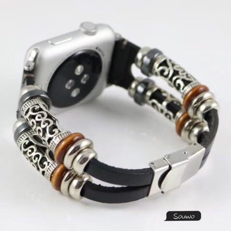 ✽Apple Watch 6/5代雙圈時尚復古真皮錶帶帶飾品 蘋果手錶錶