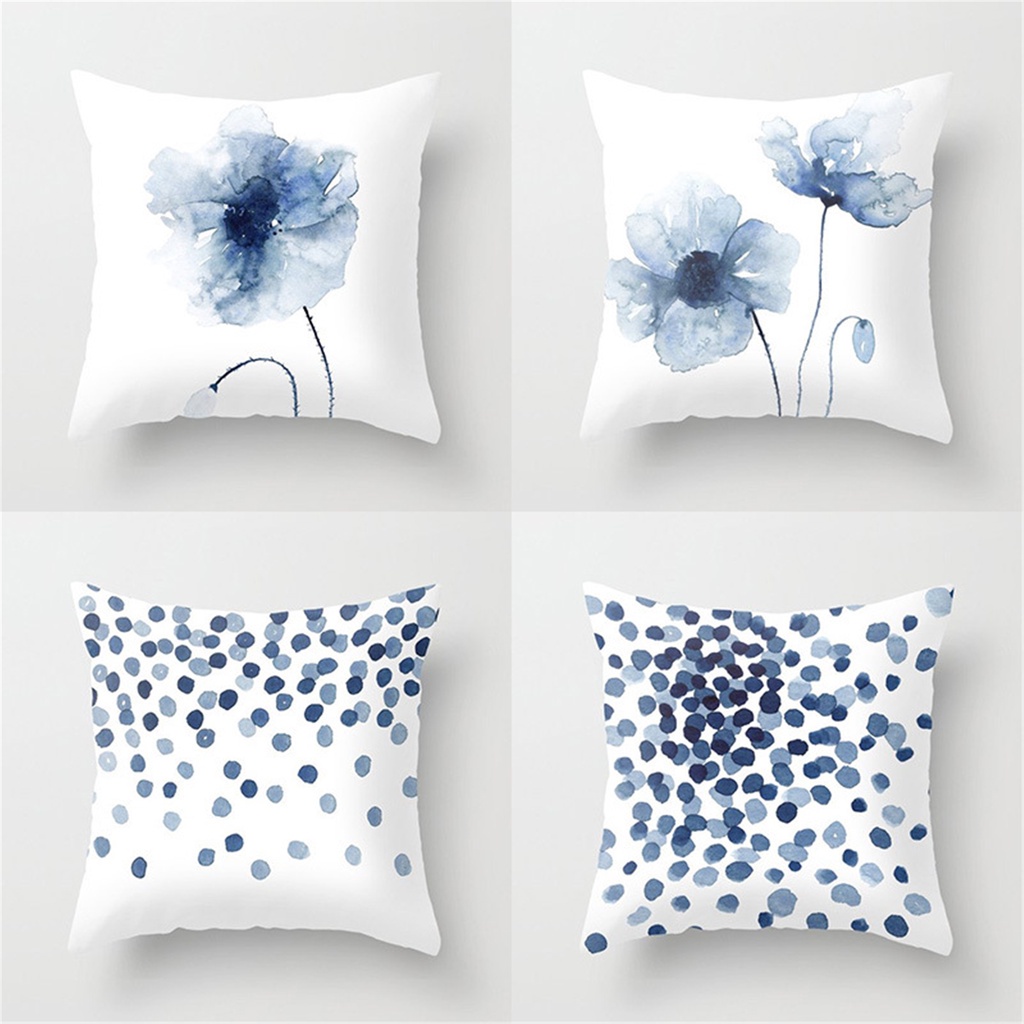 水彩藍花抱枕套 多尺寸 40×40.45×45.50×50.60×60,70×70 居家裝飾客廳沙發靠墊套 床頭抱枕套