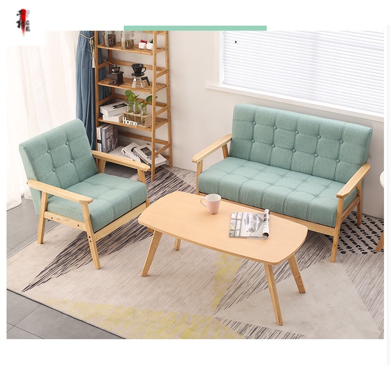 （免運）新款 北歐木沙發椅 茶桌椅 實木沙發椅 小戶型款房間簡易窄臥室簡約現代出租屋單人雙人椅