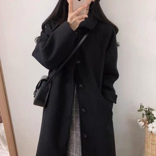 佰分佰/150kg內可穿/毛呢大衣/秋冬款/中長款/寬鬆/排扣/翻領/大尺碼/加厚毛呢外套