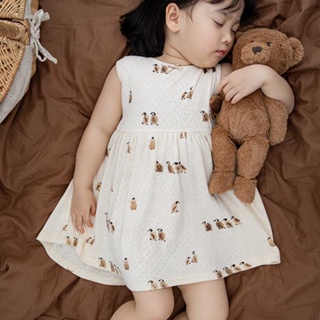 韓國童裝 女寶寶背心裙夏季新款女童卡通時尚洋裝洋氣小熊百搭寬鬆裙子潮