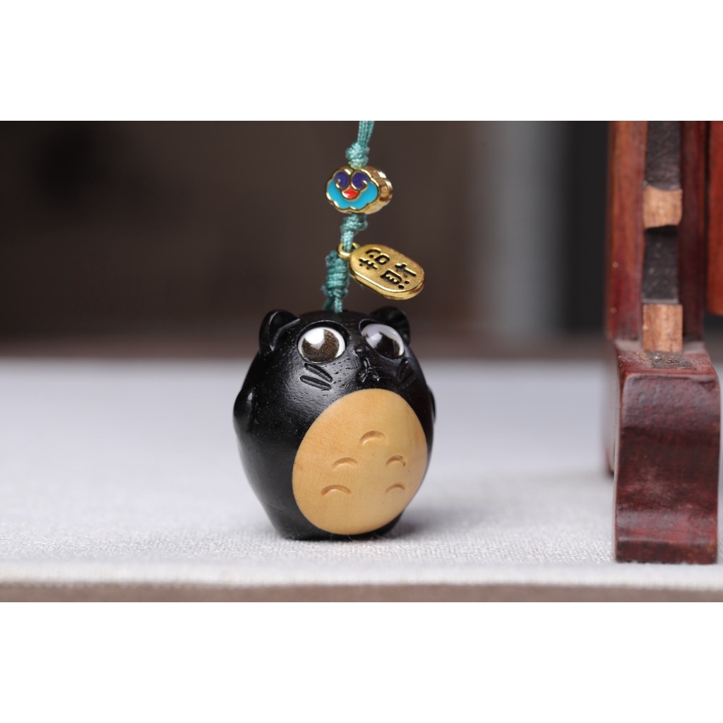黑檀木雕可愛龍貓鑰匙扣手機掛鏈包包吊墜