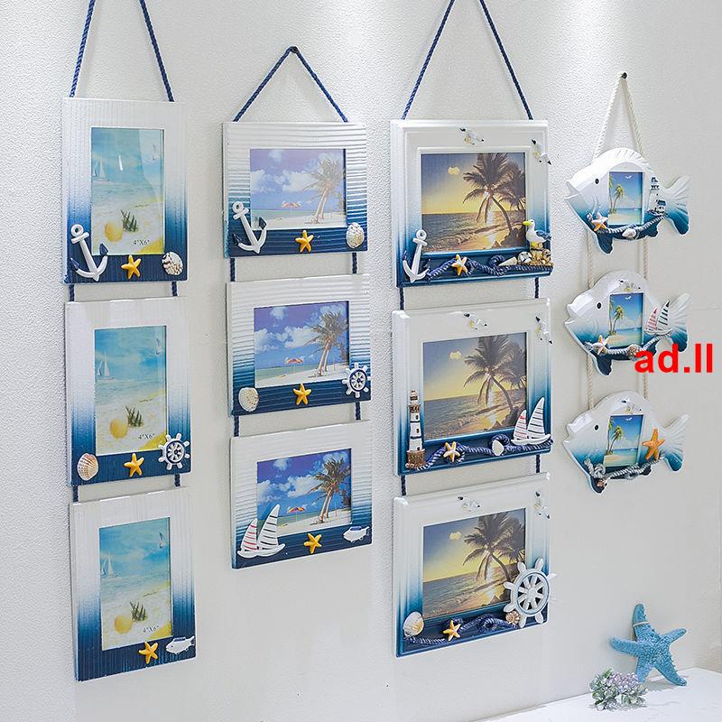 爆款#暢銷##地中海風格魚造型木質三聯相框五寸兒童房墻面裝飾免打孔相片墻