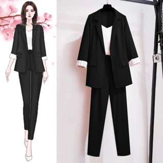 【Wik】外套西裝 單/套裝春季大碼女裝胖妹妹休閒西服鞦外套顯瘦小香風兩件套