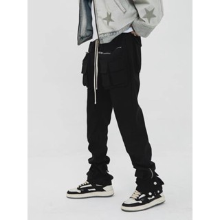 OWENS''SKPN黑色複合尼龍抽繩排釦工裝長褲