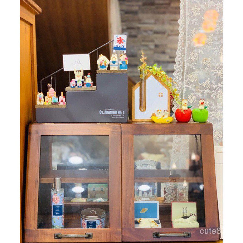 #優選 免運#  日本雜貨 美式鄉村 復古 實木 雙層雙門 木製 玻璃桌上櫃 甜點櫃 麵包櫃 公仔 蛋糕櫃 擺攤