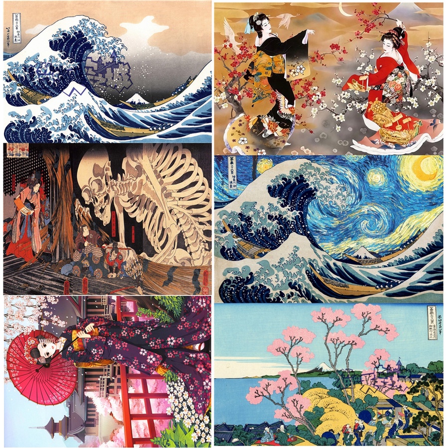 浮世繪衝浪日本富士山武士藝伎圖來圖訂製客製化禮物300片500片1000片成人益智木質拼圖木製玩具日本藝術繪畫