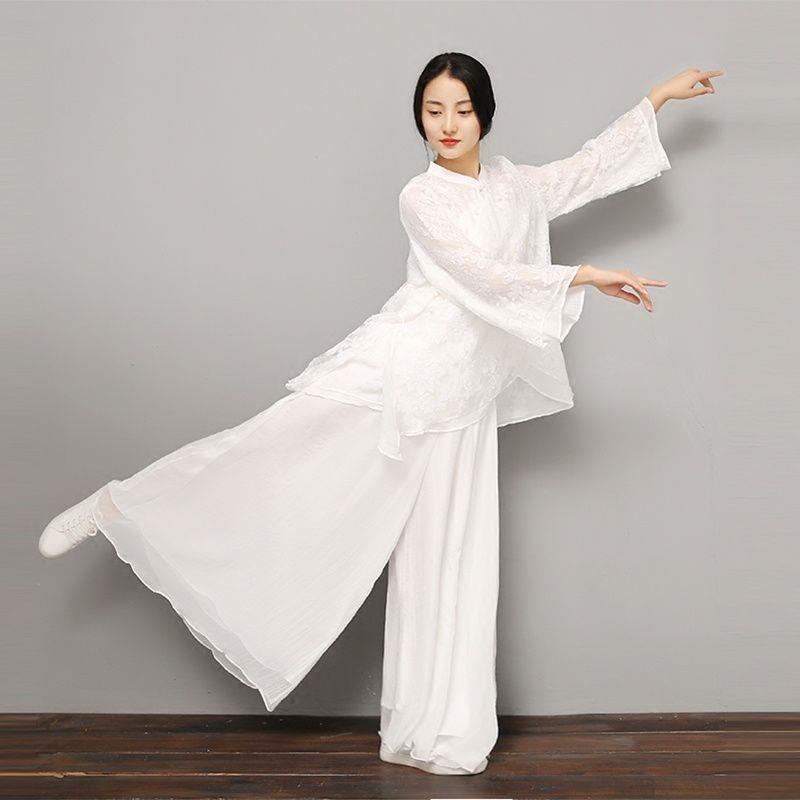 新品入定觀中國風茶服古風寬褲白色禪修禪意禪舞服女裝中式瑜伽褲子