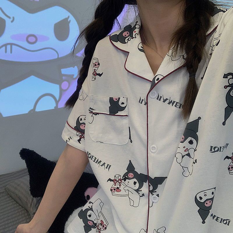 ♟【限時特惠】ins風日系庫洛米睡衣女夏天卡通可愛休閑方領薄款短袖家居服套裝庫洛米酷洛米庫洛米手機殼庫洛米娃娃庫洛米