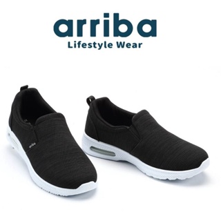 ARRIBA 台灣製造 艾樂跑男鞋 輕量透氣止滑氣墊懶人鞋 黑白色 FA559