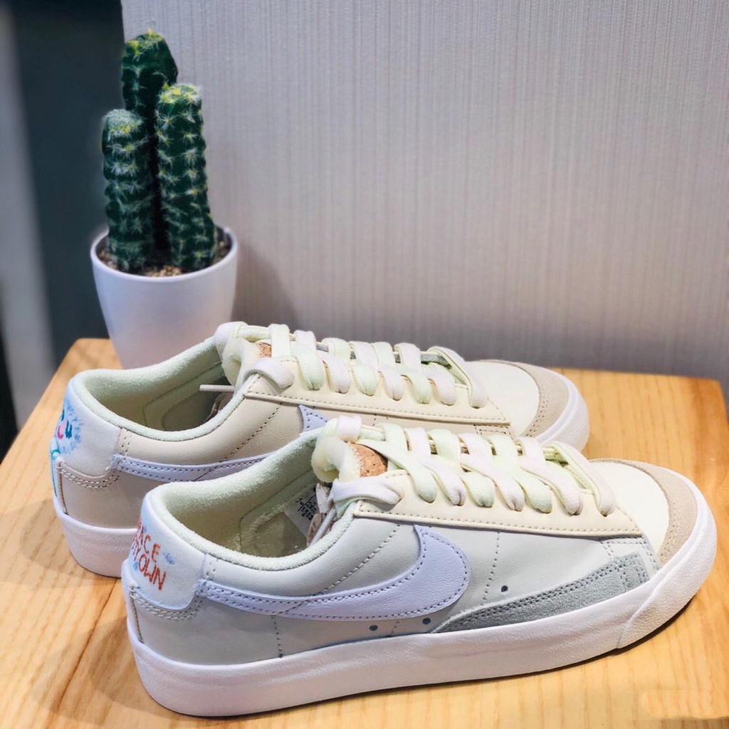 NIKE BLAZER LOW 軟木塞 奶茶 抹茶綠 笑臉 刺繡 低筒 女生休閒鞋 DM7186-011