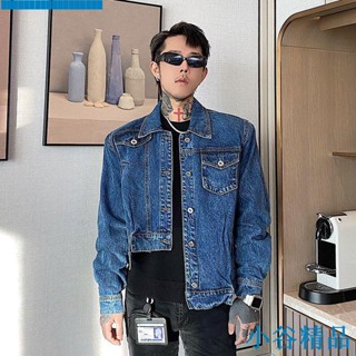✨小谷精品✨最新熱銷表面風光素色牛仔外套短版男春秋休閒痞帥炸街潮牌設計感個性夾克