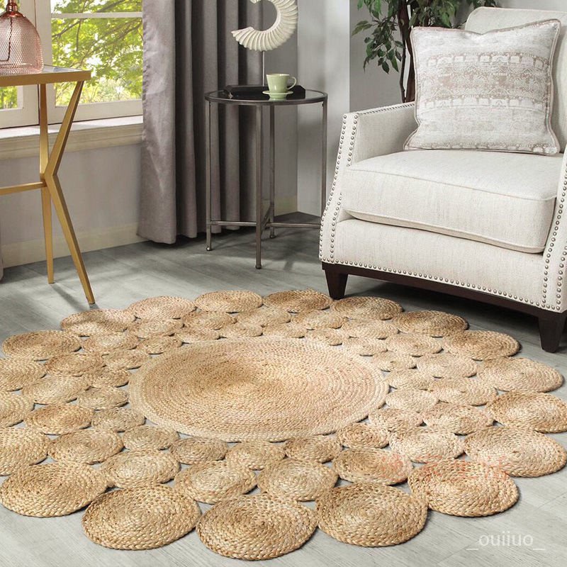 暢銷 黃麻地毯客廳茶幾毯印度進口手工編織北歐民族風沙髮茶幾毯裝飾毯