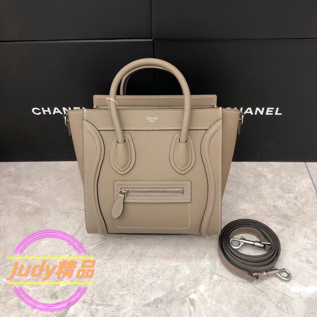 二手 CELINE 賽琳 Luggage Nano Mini 灰色/黑色 小號 迷你笑臉包/斜背包/手提包/囧臉包