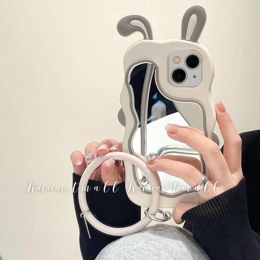 ʕ ᵔᴥᵔ ʔ23 上新T.#ins日韓補妝鏡兔耳朵適用iPhone13Promax蘋果11/12手機殼xs硅膠xr21
