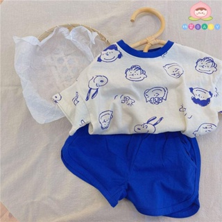🎏桃氣BABY🍑 2023韓版童裝夏季男童卡通套裝兒童T恤上衣中小童短袖短褲兩件套