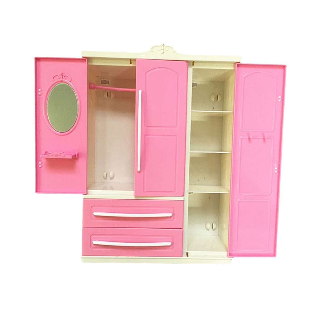 洋娃娃三面收納衣櫃兒童過家家玩具衣櫃粉色娃娃衣櫃衣櫃生日禮物服裝收納盒風景