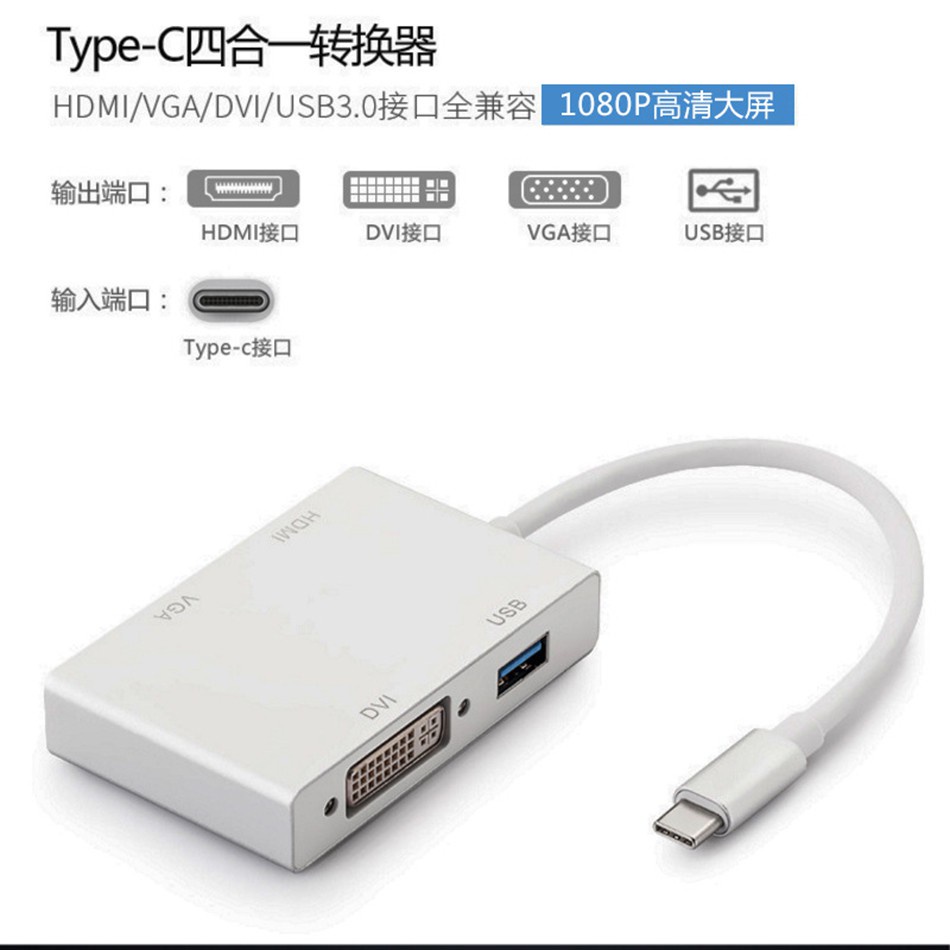 ❅出售 Type-C轉HDMI VGA DVI USB 3.0 四合一轉換器usb-c