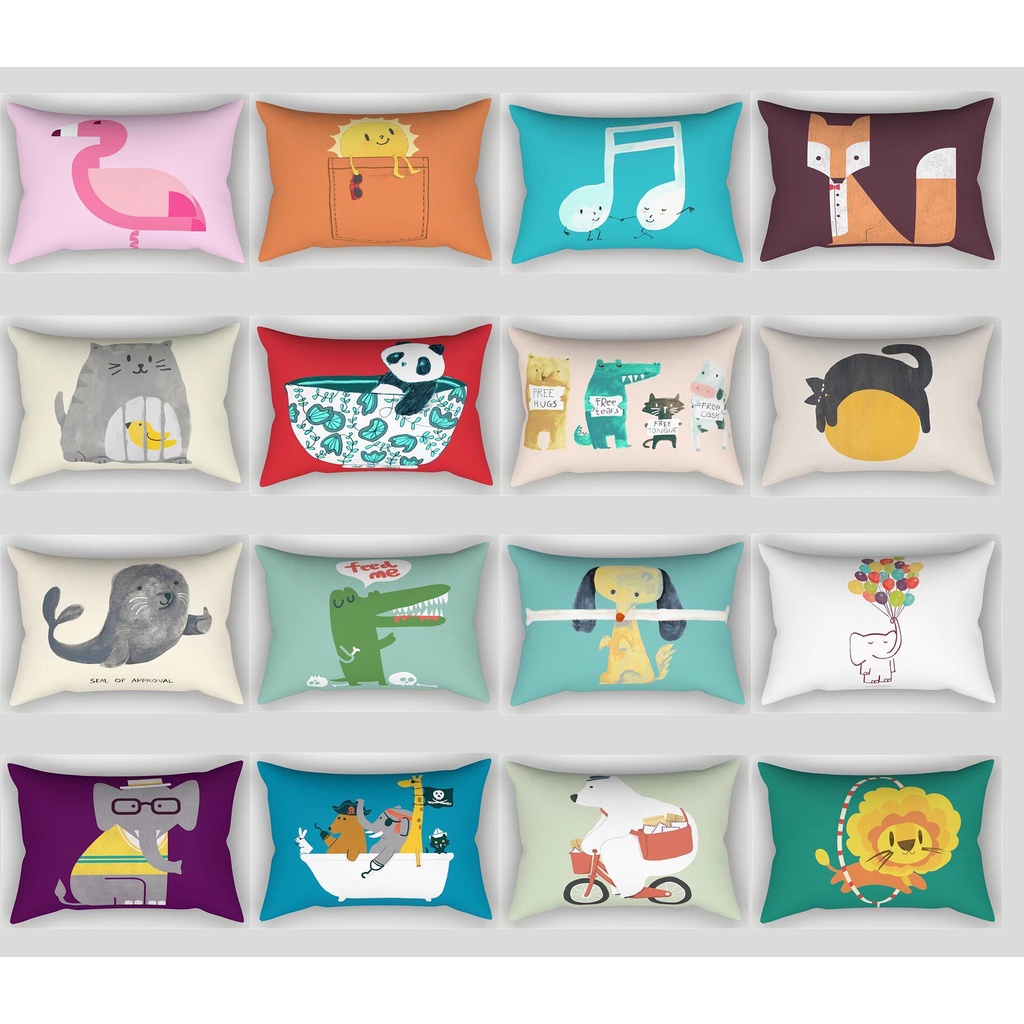 卡通動物坐墊套 30×50 40×60 短毛絨腰枕套 居家裝飾客廳沙發抱枕套 方形枕頭套 可訂製尺寸