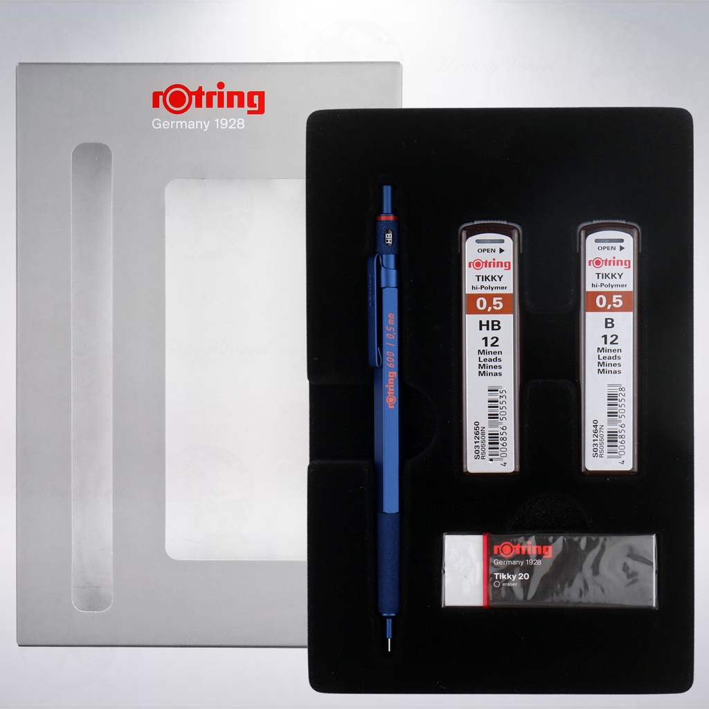 德國 rOtring 600 限定版自動鉛筆/筆芯/橡皮擦禮盒組: 金屬藍/0.5mm