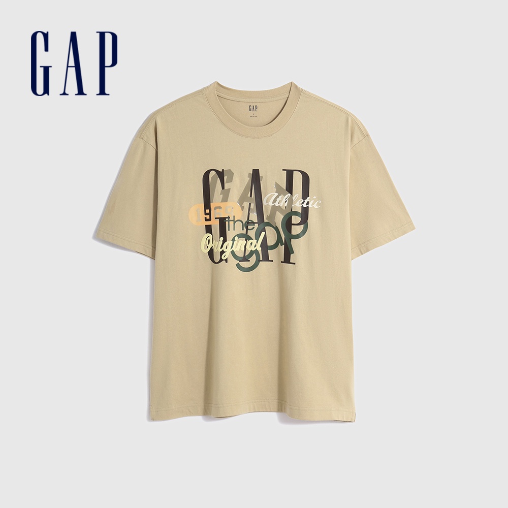 Gap 男裝 Logo印花短袖T恤 厚磅密織親膚系列-卡其色(602949)