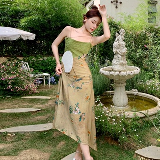 愛依依 長洋裝 吊帶裙 波西米亞 S-XL新款氣質長裙女溫柔風新中式吊帶連身裙T601-9706.