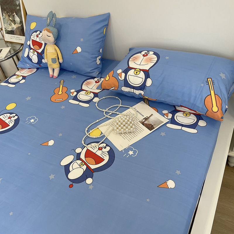 哆啦A夢床套枕頭三件式 卡通可愛床墊 床墊防塵保護套 全包防滑床罩 卡通床罩