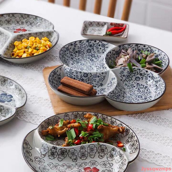 臺現 日式陶瓷分格盤創意家用分隔菜盤三格飯盤兒童分餐盤減肥早餐盤子