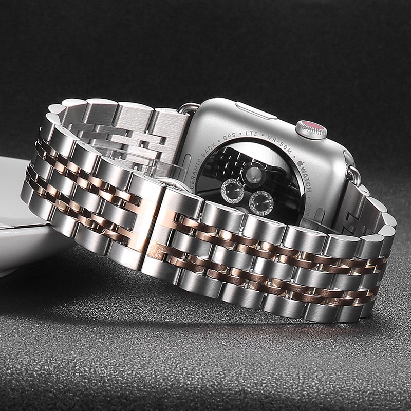 ✱適用於Apple Watch 6 SE 5 4 3 2 1代通用 浪琴七珠錶帶 金
