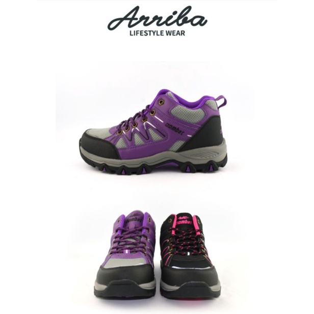 COMBAT 艾樂跑女鞋 齒紋橡膠大底耐磨止滑户外登山鞋 黑色 紫色 FA582