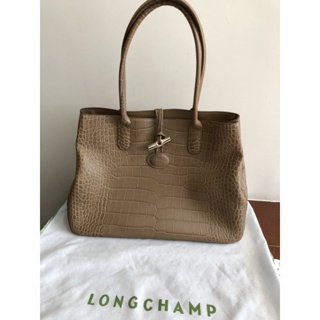 [精品二手] Longchamp 全皮鱷魚壓紋竹節扣托特包