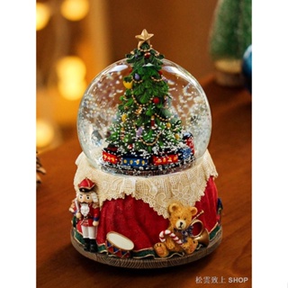聖誕樹水晶球八音盒雪花音樂盒女童生日禮物飄雪旋轉發光下雪新年