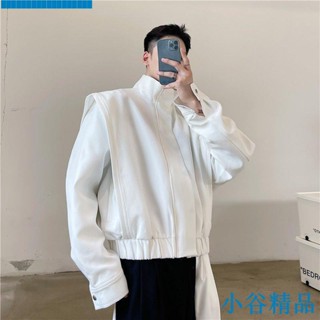 ✨小谷精品✨最新熱銷2022秋季新款夾克男士春秋潮ins潮牌設計感墊肩立領寬鬆短版外套