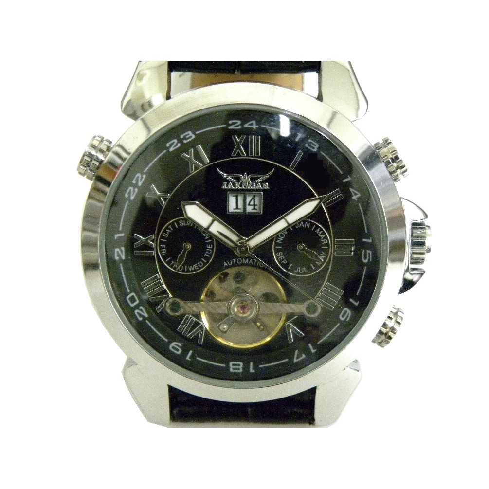 [專業] 機械錶 [JARAGAR H057M] 捷豹自動[大錶徑]錶[黑色面+星+日期]/時尚/中性 [新品]