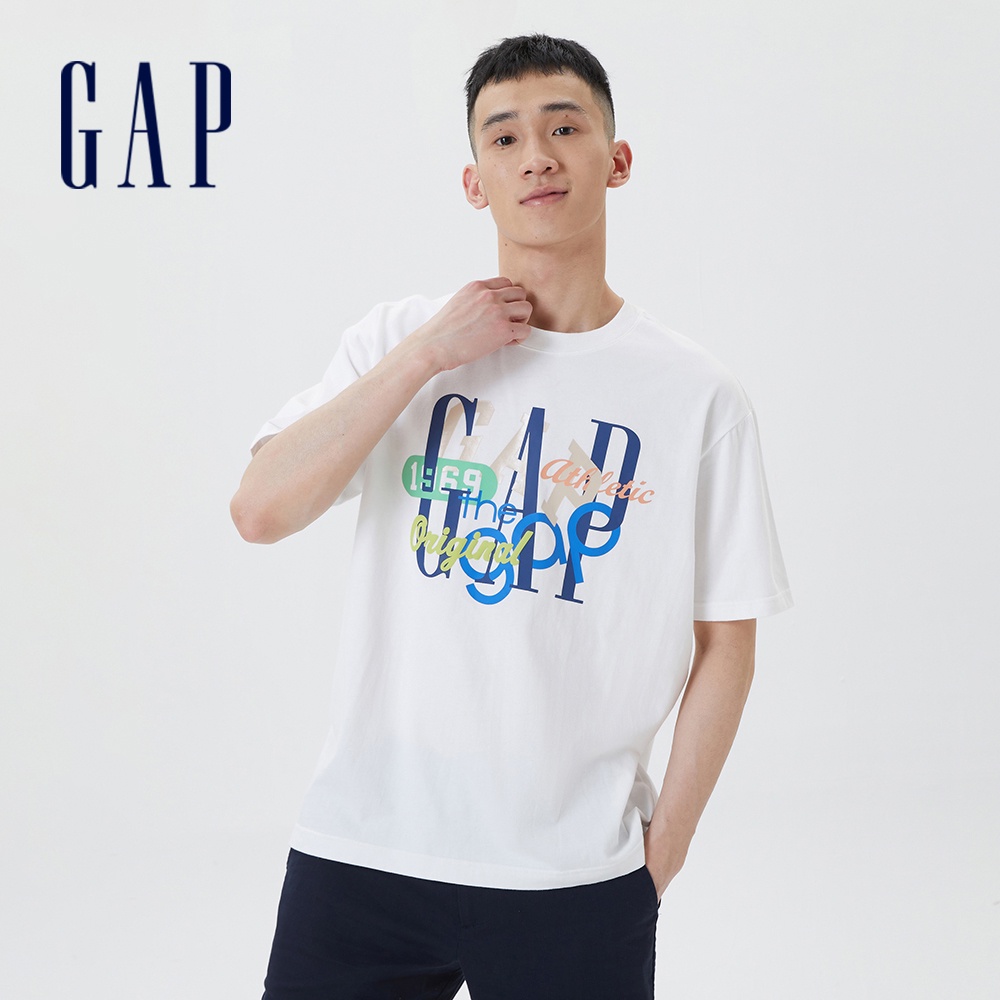 Gap 男裝 Logo印花短袖T恤 厚磅密織親膚系列-白色(602949)