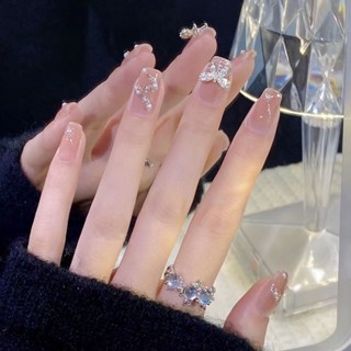 ✗ﺴ☇【限時特惠】網紅甲片 成品 美甲貼片 可拆卸 穿戴甲片 持久防水蝴蝶帶鉆假指甲ins 光療甲 穿戴甲 甲片 美甲