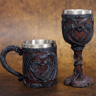 歐美雙龍高腳杯中世紀龍酒杯與地下城杯子創意歐式復古杯美式酒杯